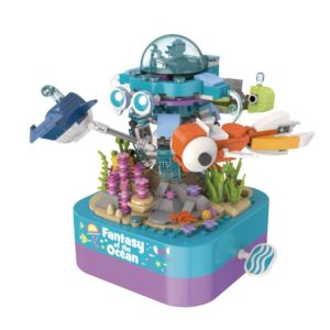 Bloques de construcción Caja de música para niños, kits de construcción giratorios de modelo oceánico, juguetes educativos STEM y regalos para niños y niñas