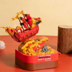 Bloques de construcción Caja de música para niños, kits de construcción giratorios de modelo Barco pirata