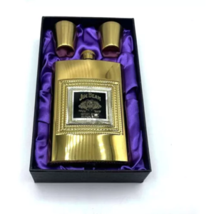 Licorera Whiskera Acero Inox 9oz Jim Beam+2 Copas Dorado